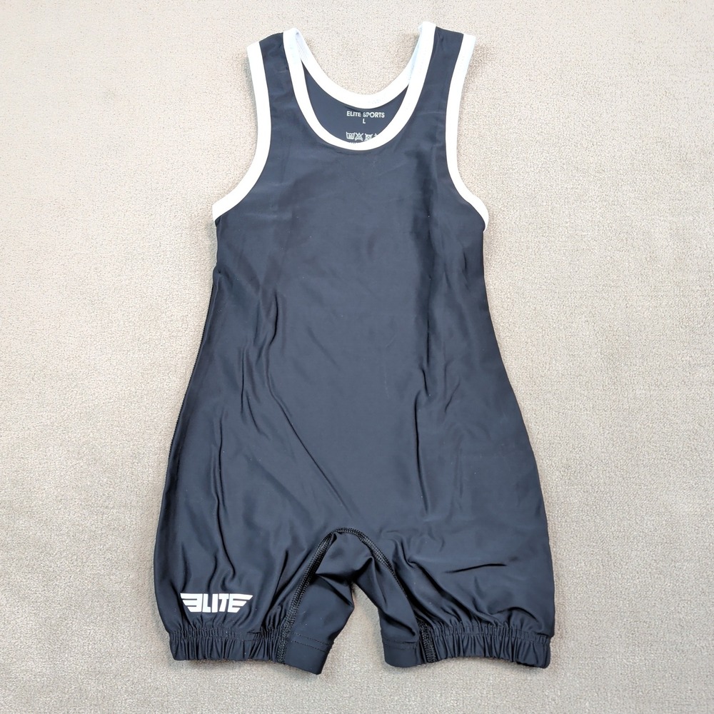 Elite Sports Kids Large Wrestling Singlet Black White Trim Athletic Grappling L